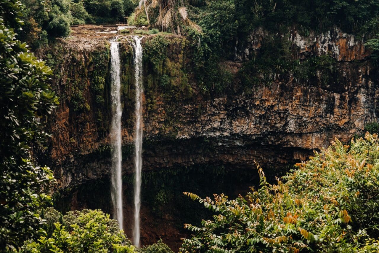 View from the observation deck of the Waterfall in the Chamarel nature Park in Mauritius