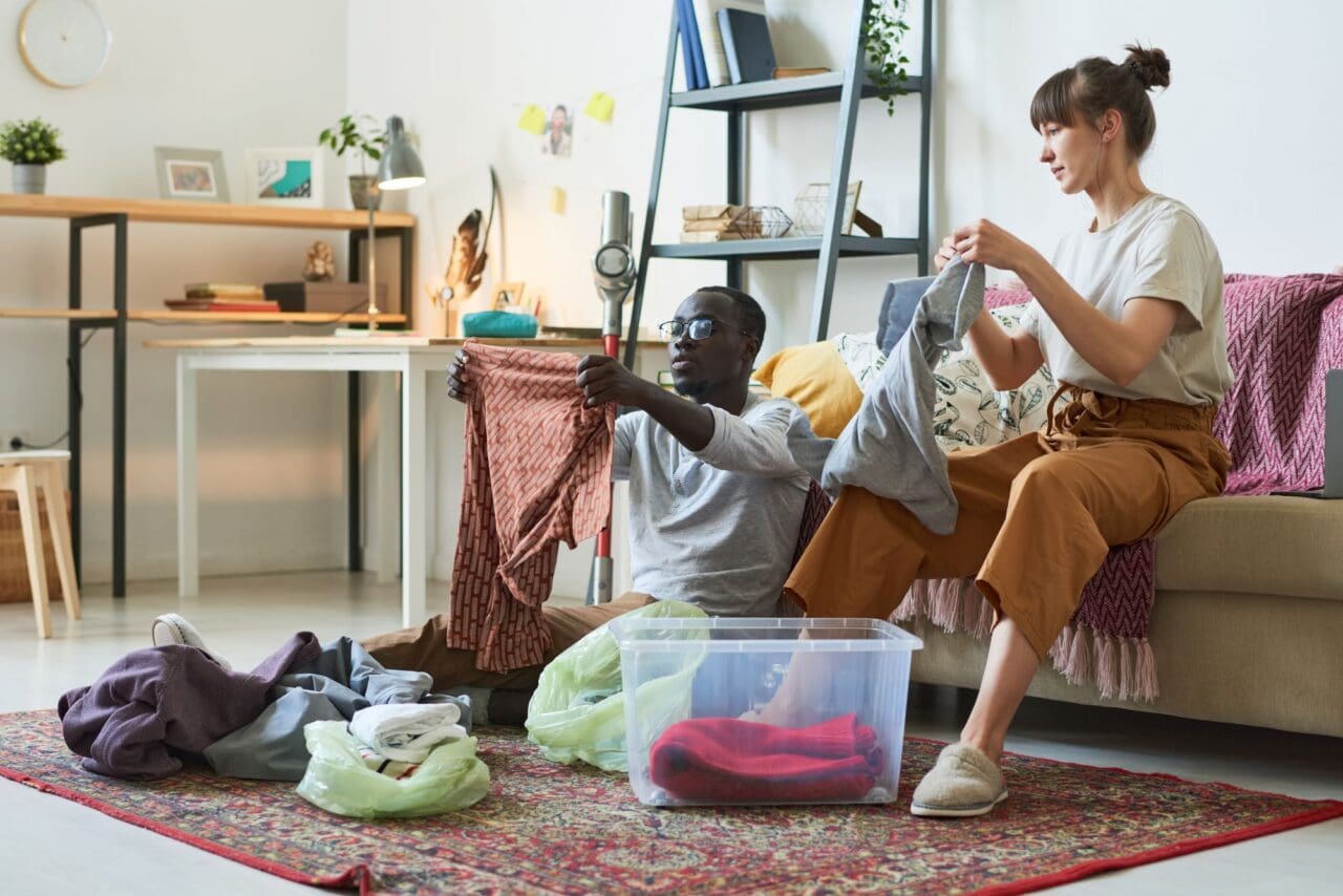 Couple putting things in order