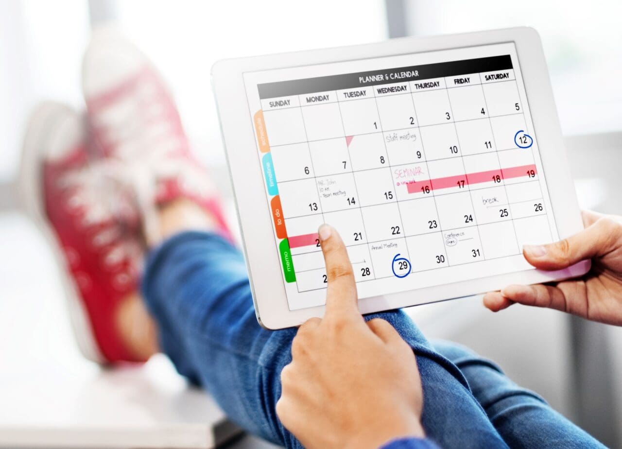 Agenda showing on a digital tablet - using Productivity Apps