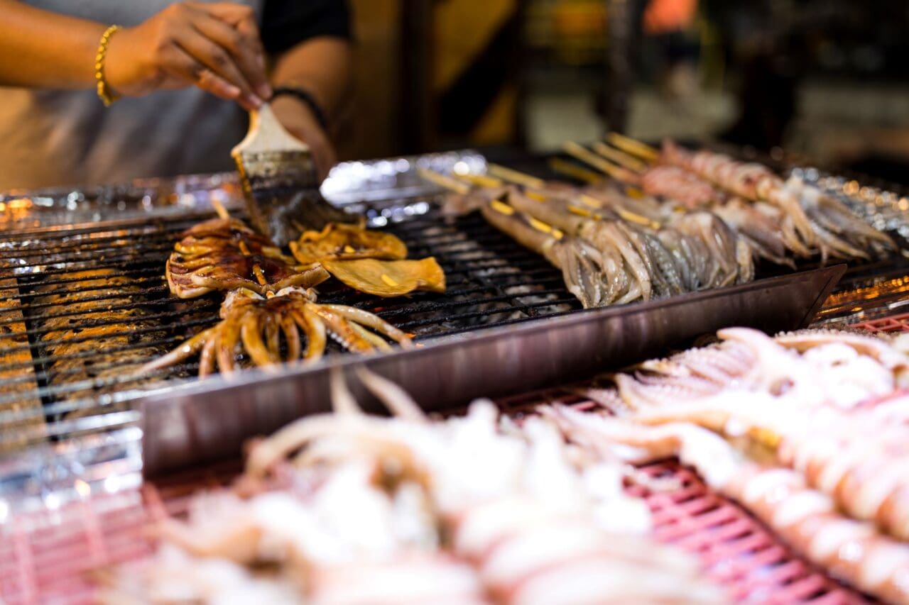 Barbecue squid at night market