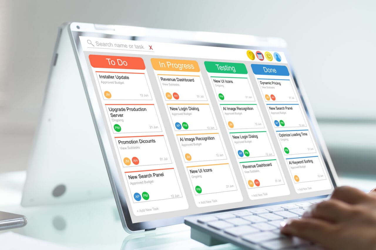 Project Manager Using Agile Productivity App Software In Office