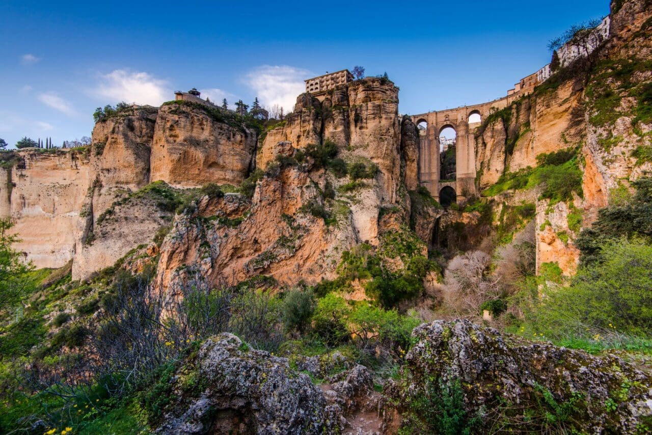 Twilight view on New Bridge in Ronda, Spain